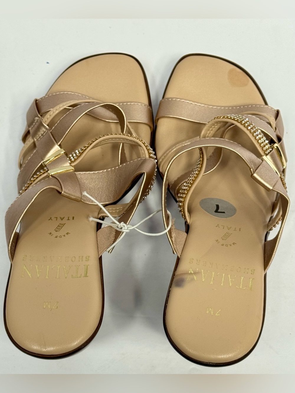 Italian Shoemakers Metallic Gold Wedge Sandals with Rhinestone Straps - Picture 11 of 14